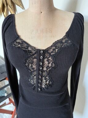 Free People Lace Black Knit Top